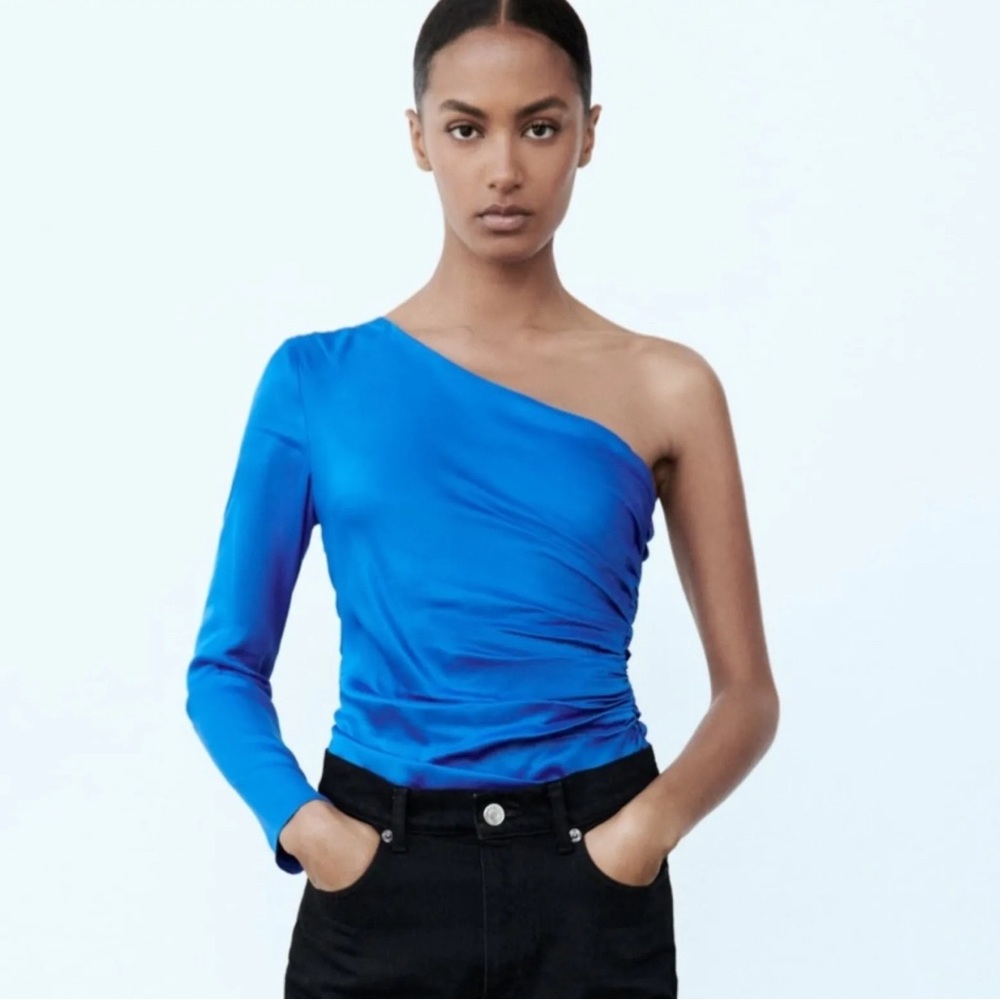 SOLD Zara Blue Asymmetric blouse